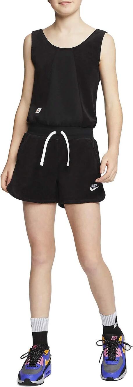 Nike Heritage Terry Cloth Romper Girls XL Black Sleeveless Fits Women's XS
